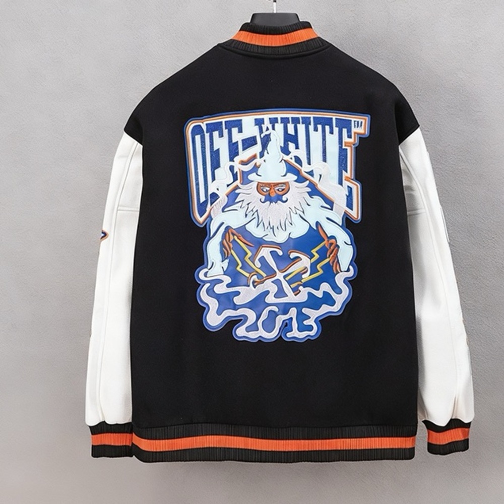 Off-White Patchwork Embroidered Logo Baseball Jac… - image 2